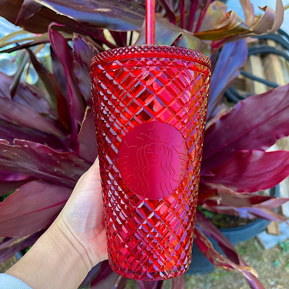 ❤️New Starbucks Jewel Diamond‎ bling Red❣️studded Cold Cup❤️